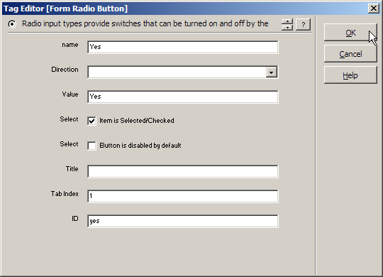 Inserting a radio button